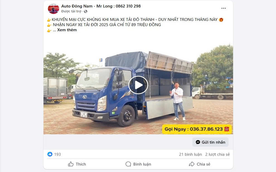 Chạy quảng cáo xe tải thông qua kênh Facebook Ads 