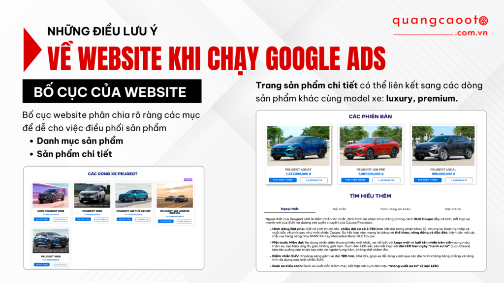 NHỮNG ĐIỀU CẦN LƯU Ý VỀ WEBSITE KHI CHẠY GOOGLE ADS NGÀNH Ô TÔ
