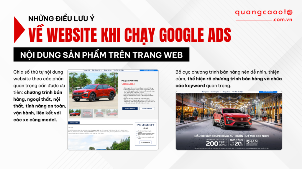 NHỮNG ĐIỀU CẦN LƯU Ý VỀ WEBSITE KHI CHẠY GOOGLE ADS NGÀNH Ô TÔ