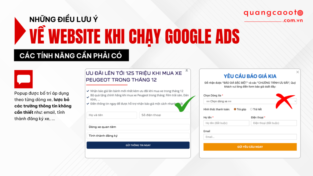 NHỮNG ĐIỀU CẦN LƯU Ý VỀ WEBSITE KHI CHẠY GOOGLE ADS NGÀNH Ô TÔ