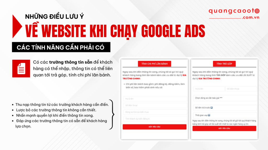 NHỮNG ĐIỀU CẦN LƯU Ý VỀ WEBSITE KHI CHẠY GOOGLE ADS NGÀNH Ô TÔ