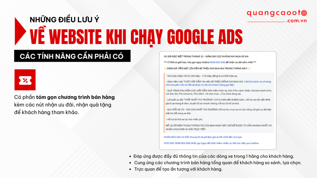 NHỮNG ĐIỀU CẦN LƯU Ý VỀ WEBSITE KHI CHẠY GOOGLE ADS NGÀNH Ô TÔ